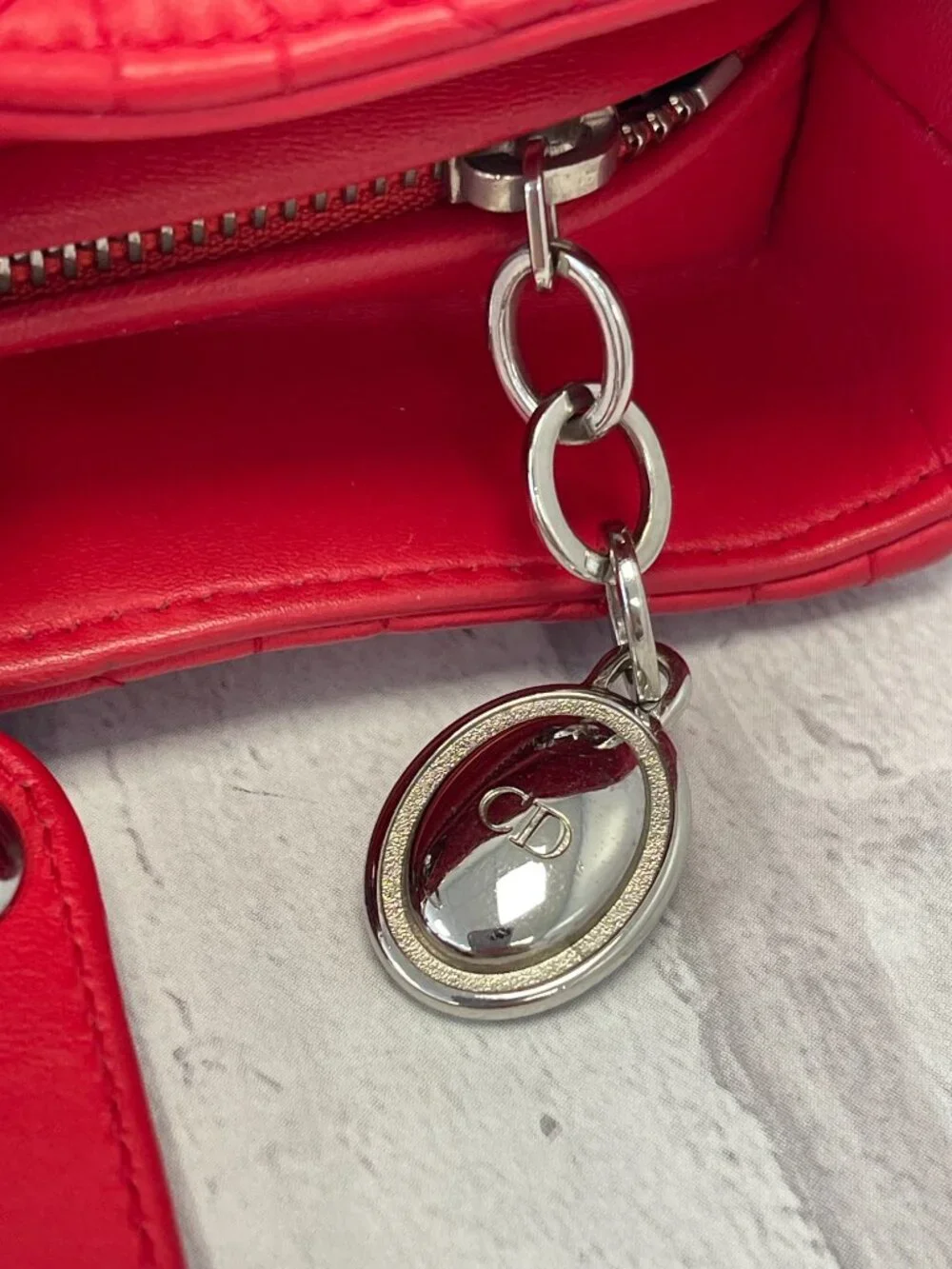 Dior Lady Dior in Red Lambskin - Large - Preowned
